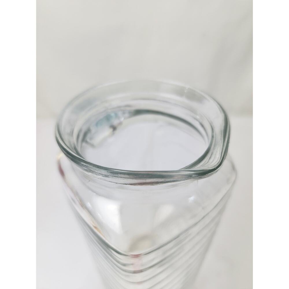 Covetro Ribbed Glass 9" Refrigerator Juice Water 40oz Pitcher w/Handle Red Lid - Picture 5 of 9